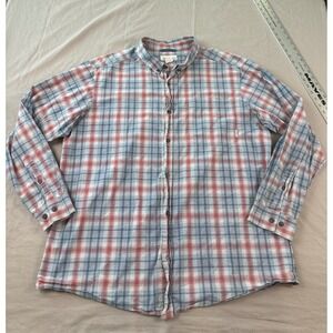 Columbia Mens Large Red White Blue Plaid Long Sleeve Button Down Shirt Hiking L